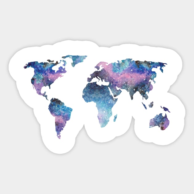 Watercolor Galaxy World Map Sticker by ChipiArtPrints